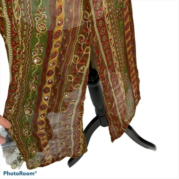 VINTAGE💐V-NECK Beige  Gauze Dress/Swimsuit Coverup L - Picture 6 of 9